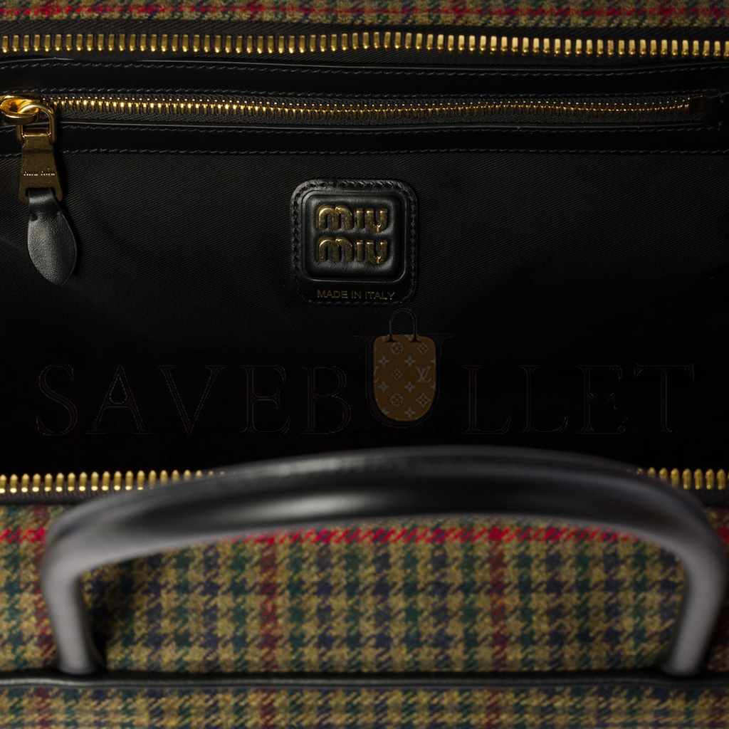 MIU MIU BEAU TARTAN TOP-HANDLE BAG WITH LEATHER DETAILS 5BB163 (34*20*10cm)